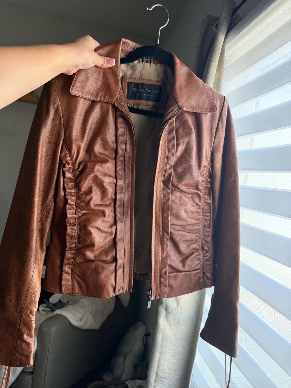 Brown Leather Jacket - Women's Zip Front